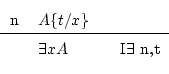 \begin{displaymath}\begin{fitch*}
\par
n & A\{t/x\} \\
\par
\hline
\par
& \exists x A & I$\exists$\ n,t
\par
\end{fitch*} \end{displaymath}