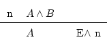 \begin{displaymath}\begin{fitch*}
\par
n & A \wedge B \\
\par
\hline
\par
& A & E$\wedge$\ n
\par
\end{fitch*} \end{displaymath}